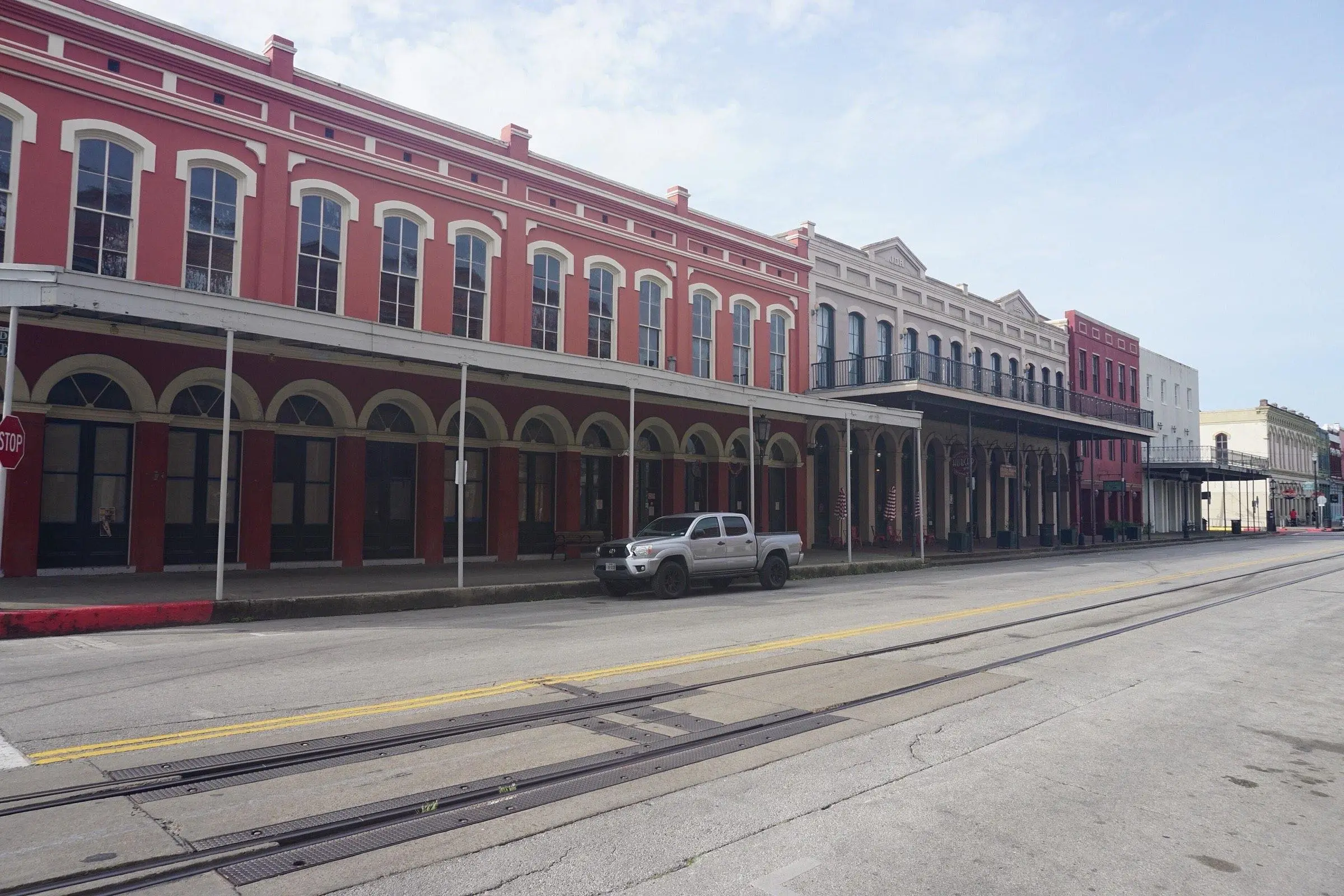 Historic storefronts on the Strand in Galveston