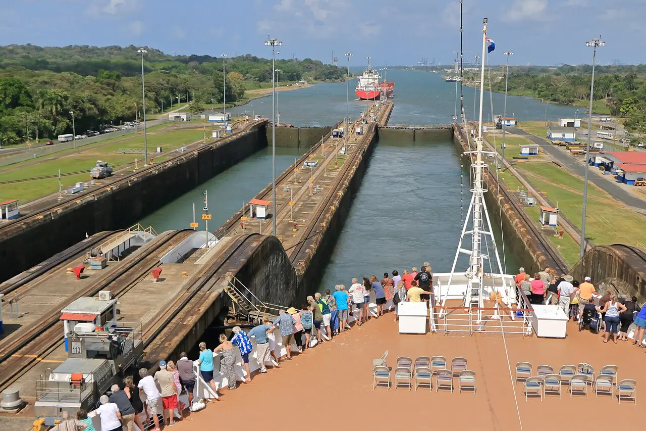 A ship transiting the Panama Canal